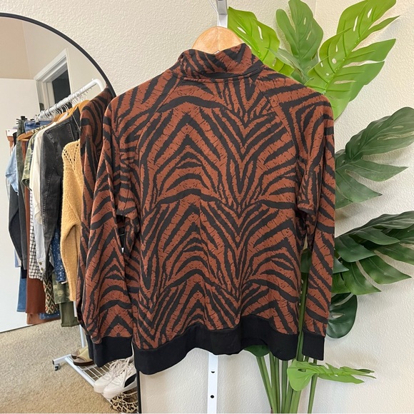 🖤 Half Moon Bay Tiger Zebra Print Zip-Up Sweatshirt Jacket | Brown Black Sz XL - Picture 6 of 6